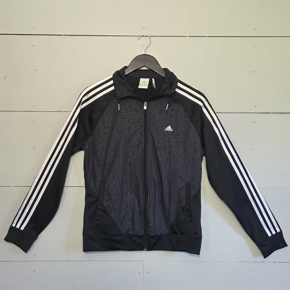 Adidas Climalite Women's Full Zip Track Jacket Pockets Black/Gray M